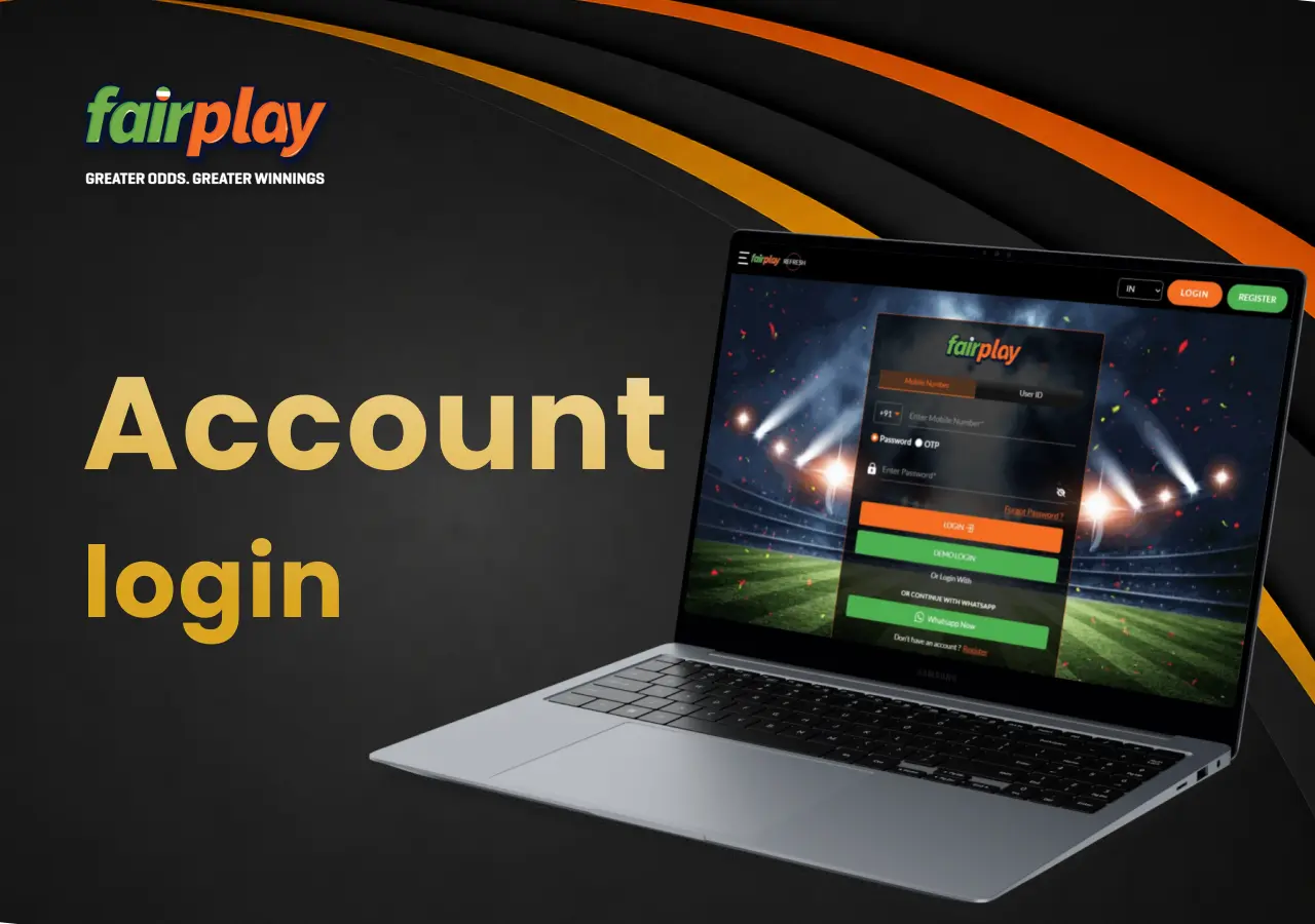 Laptop showing the account login fairplay page for secure access to betting services.